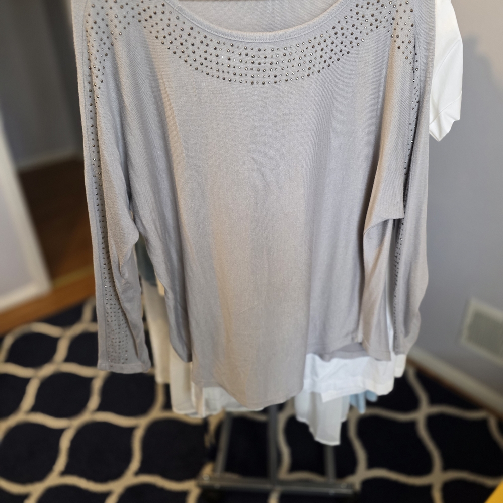 Olivia Sky Gray Studded Long Sleeve Top